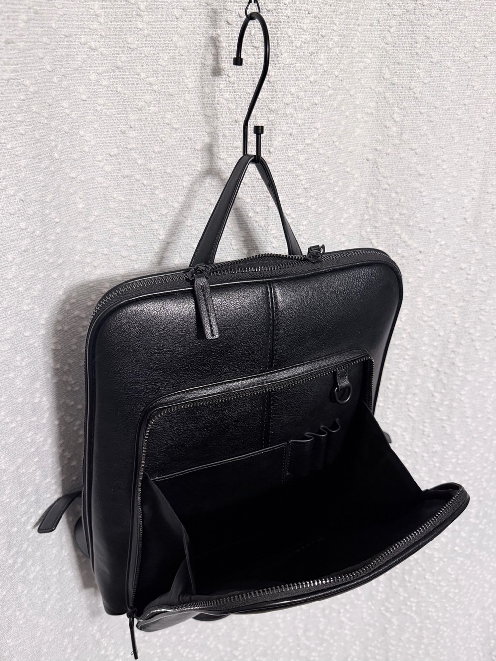 Minimalist Black Vegan Leather Backpack with Front Pocket - Picture 4 of 9